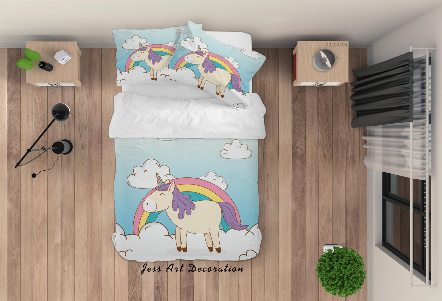 3D Blue Rainbow Unicorn Quilt Cover Set Bedding Set Duvet Cover Pillowcases SF16