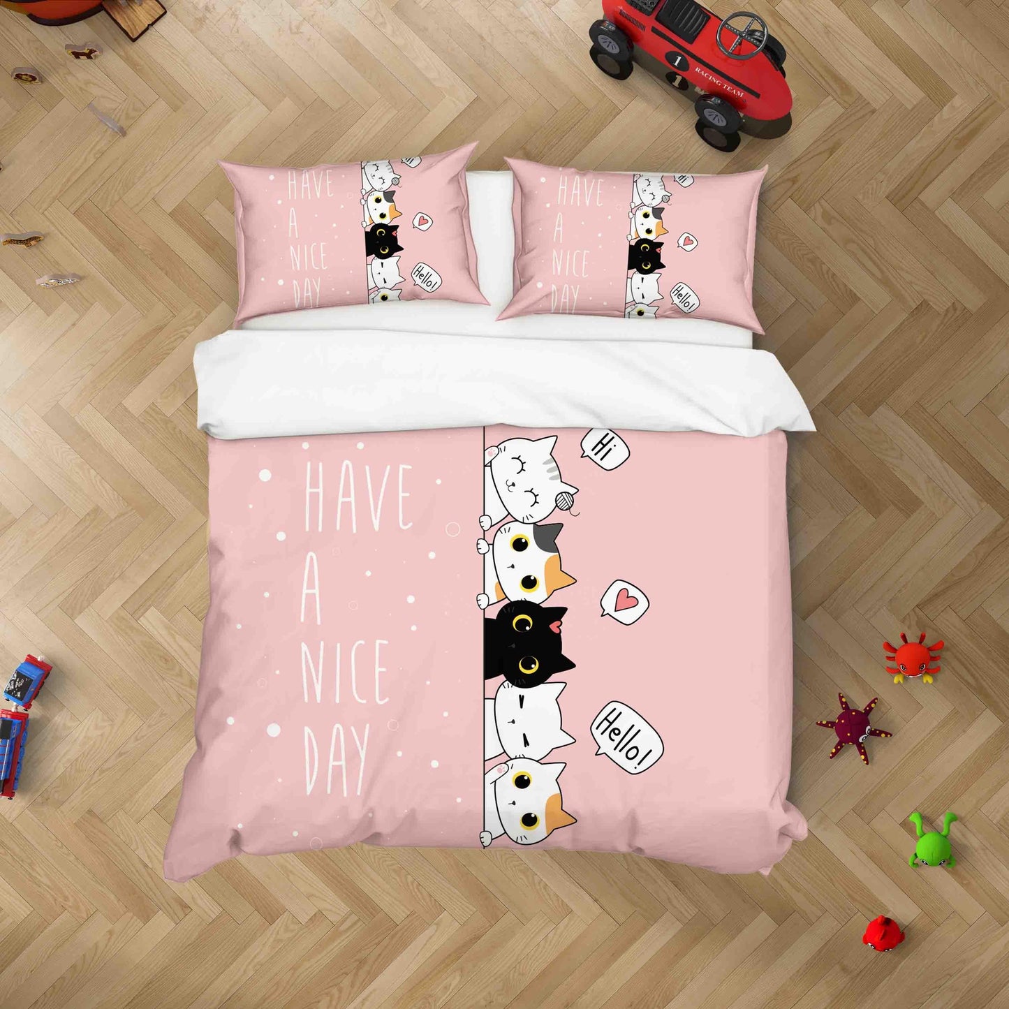 3D Cartoon Pink Animal Cat Quilt Cover Set Bedding Set Duvet Cover Pillowcases 3