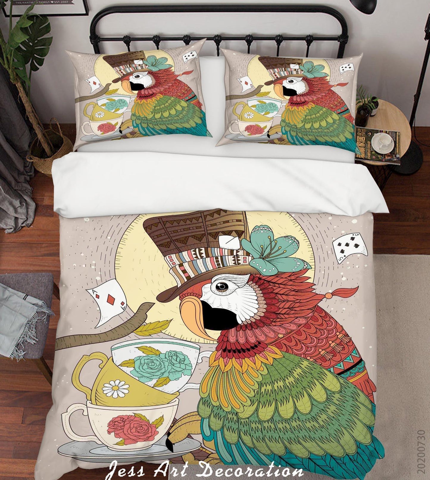 3D Cartoon Parrot Tea Cup Quilt Cover Set Bedding Set Duvet Cover Pillowcases LXL 67