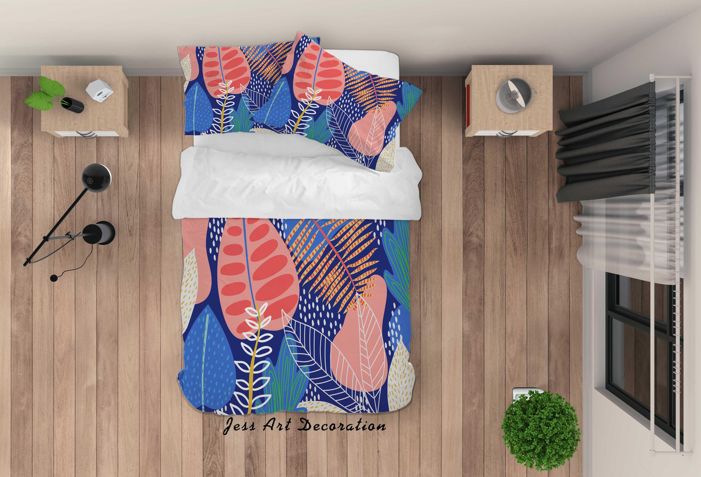 3D Abstract Leaf Blue Quilt Cover Set Bedding Set Duvet Cover Pillowcases A037 LQH