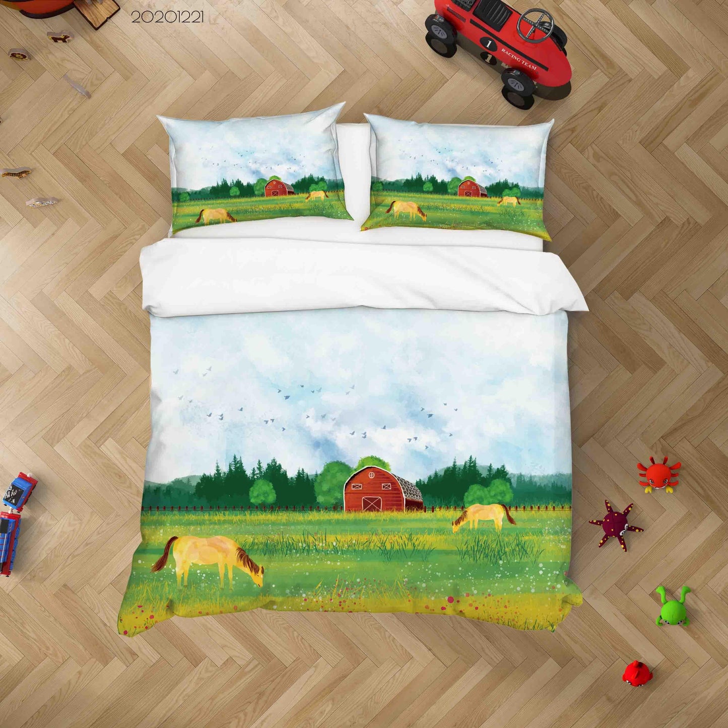 3D Cartoon Lawn House Horse Quilt Cover Set Bedding Set Duvet Cover Pillowcases 247 LQH