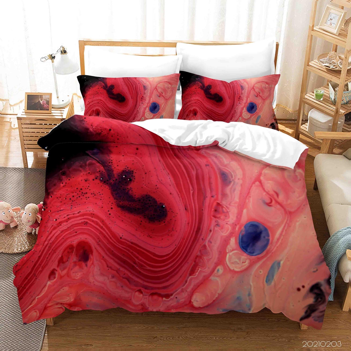 3D Abstract Red Marble Texture Quilt Cover Set Bedding Set Duvet Cover Pillowcases 3