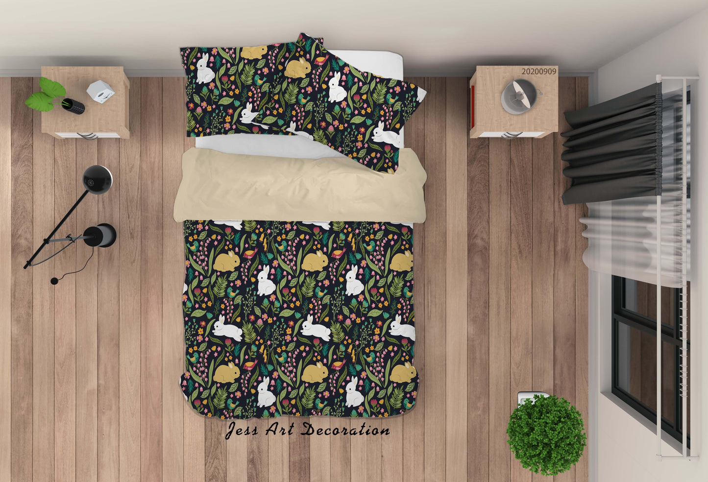 3D Cartoon Animal Rabbit Leaves Pattern Quilt Cover Set Bedding Set Duvet Cover Pillowcases WJ 6027