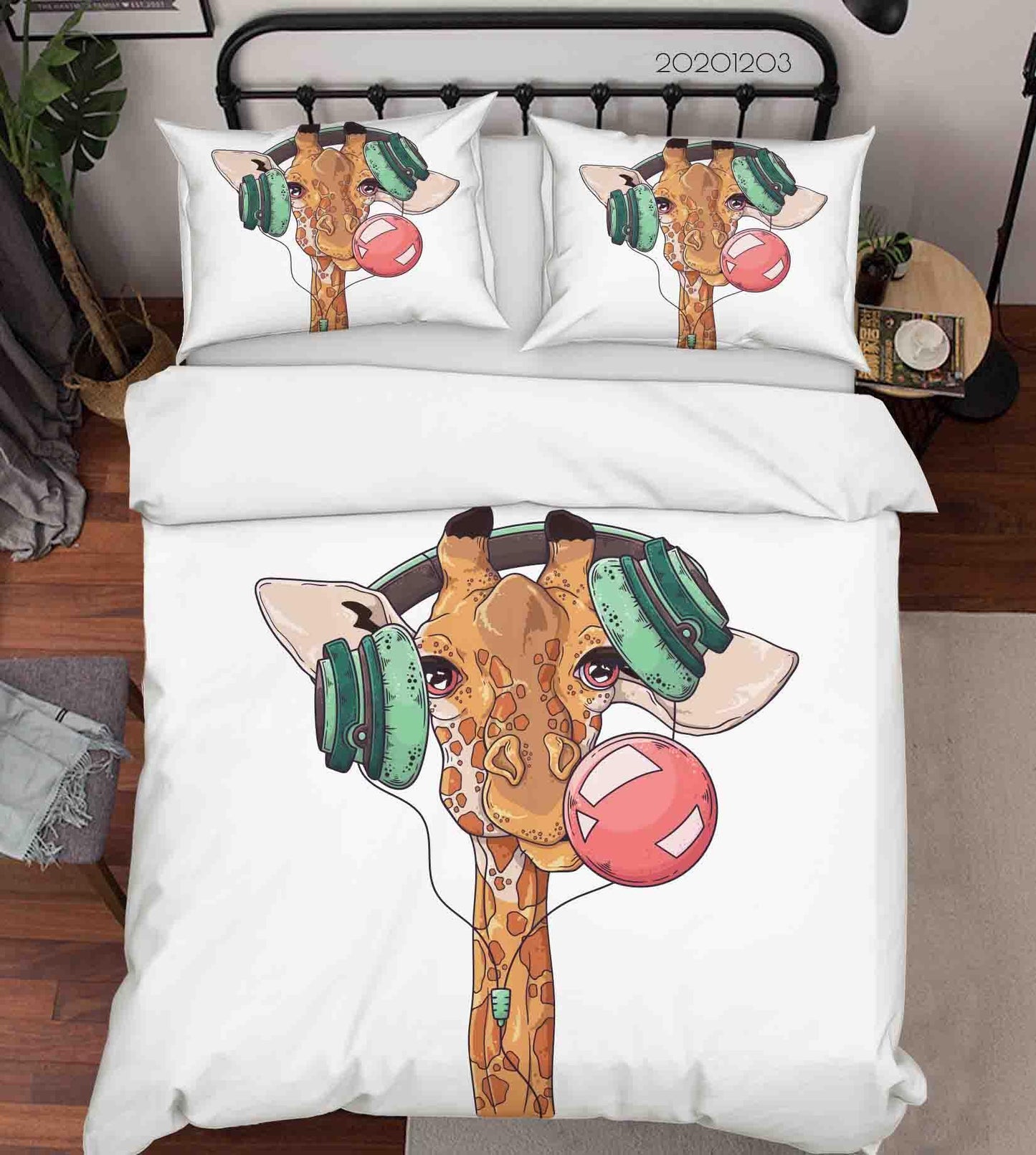 3D Cartoon Hand Drawn Giraffe Animal Pink Bubble Gum Quilt Cover Set Bedding Set Duvet Cover Pillowcases LXL