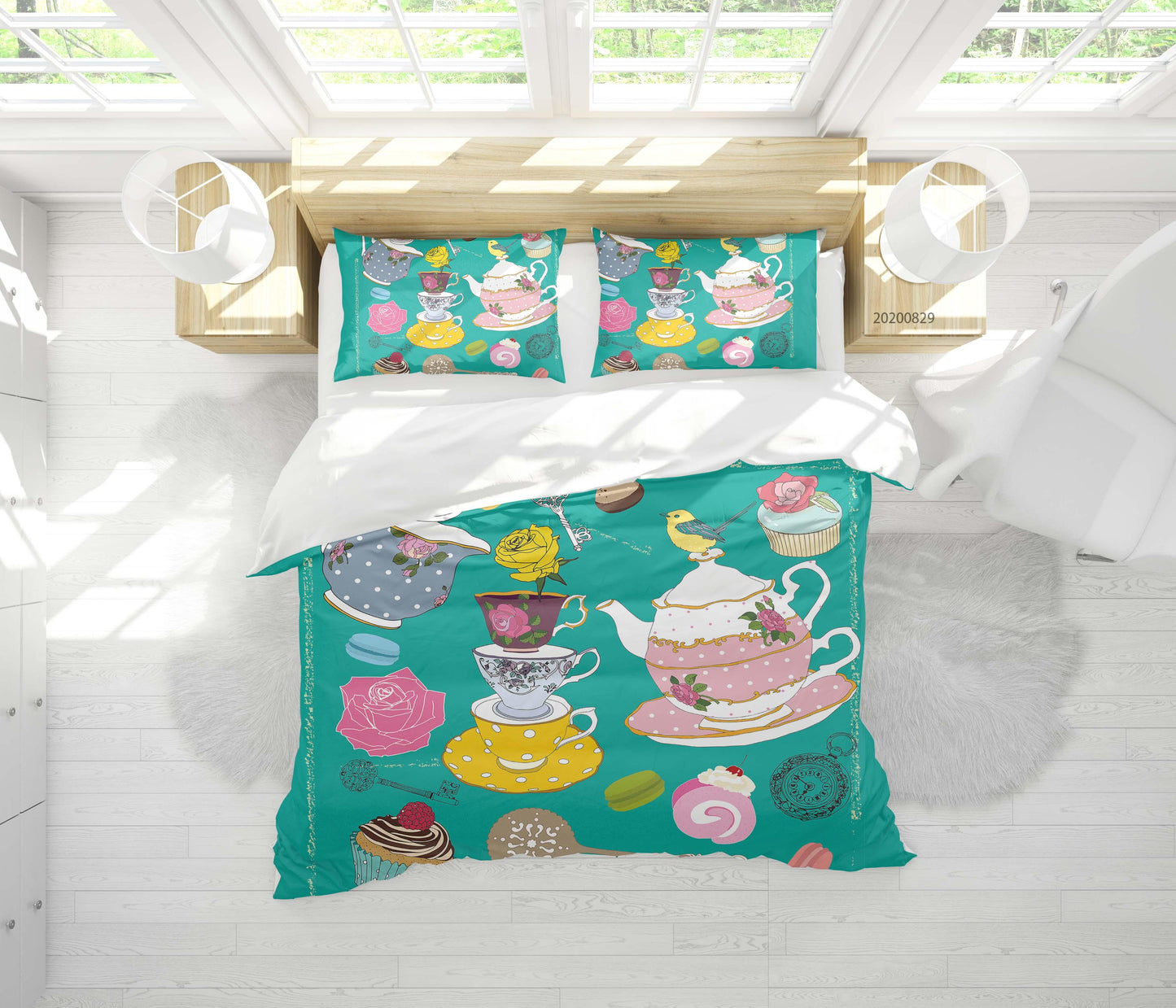 3D Abstract Hand Draw Cartoon Teacup Dessert Pattern Quilt Cover Set Bedding Set Duvet Cover Pillowcases WJ 3566