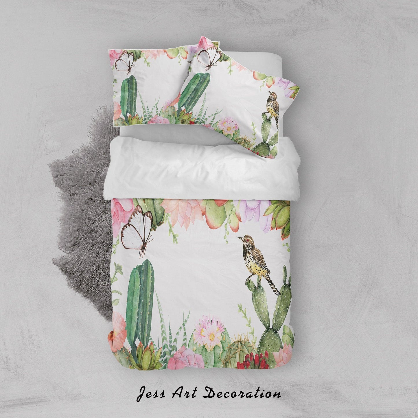 3D Cactus Succulents Flowers Bird Butterfly Quilt Cover Set Bedding Set Duvet Cover Pillowcases SF60