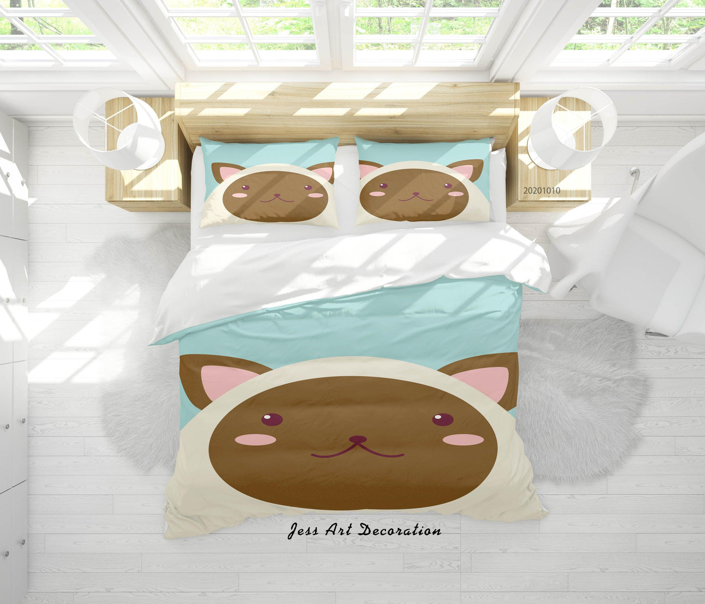 3D Cartoon Cute Animal Cat Quilt Cover Set Bedding Set Duvet Cover Pillowcases WJ 9539