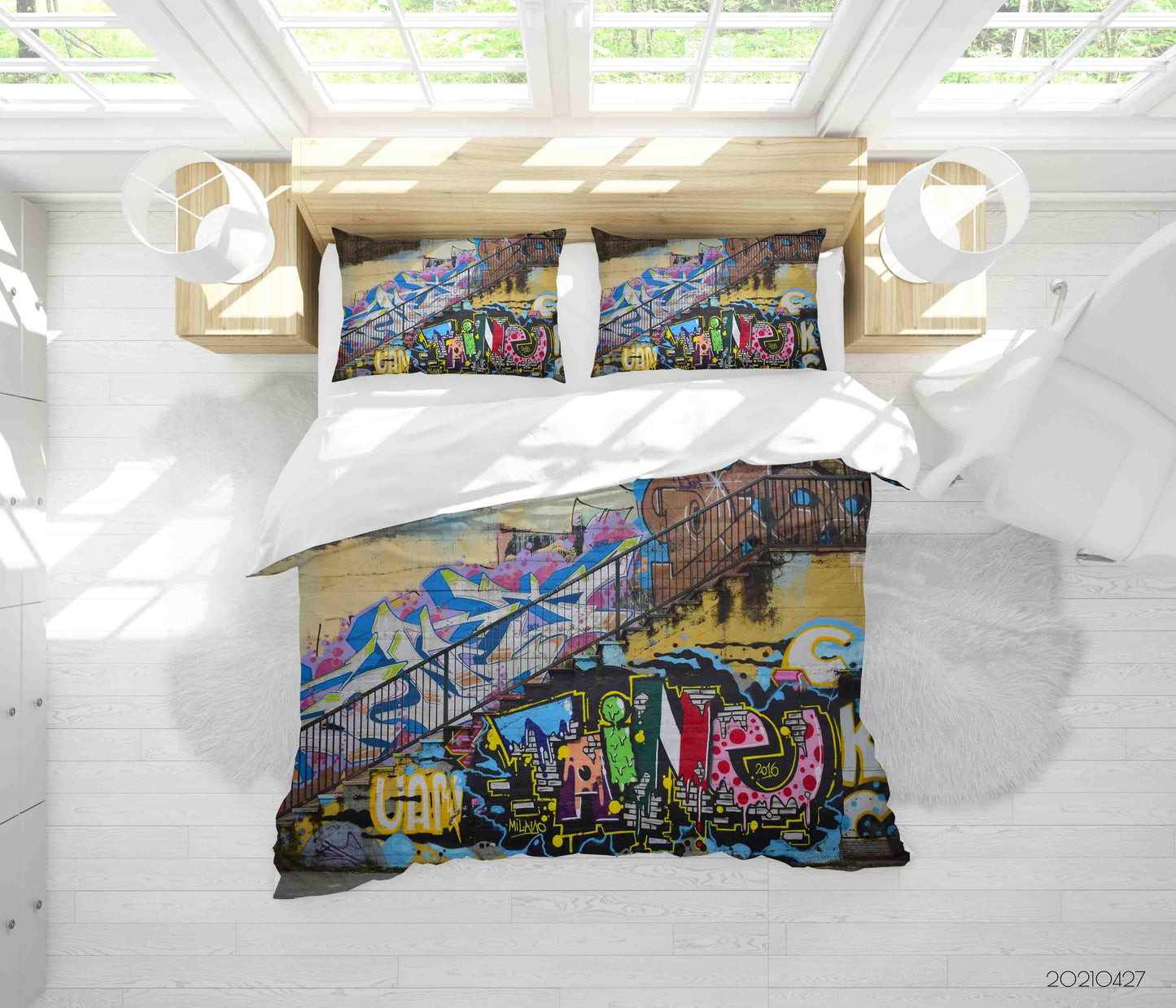 3D Abstract Colored Street Graffiti Quilt Cover Set Bedding Set Duvet Cover Pillowcases 142