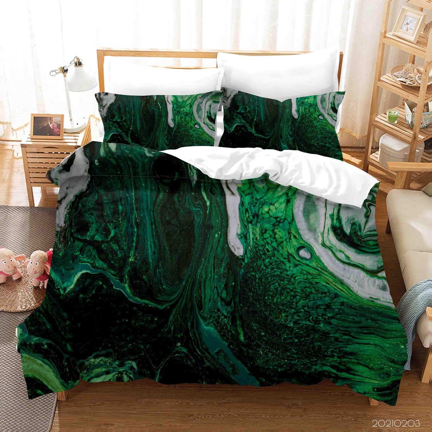 3D Abstract Green Marble Texture Quilt Cover Set Bedding Set Duvet Cover Pillowcases 60