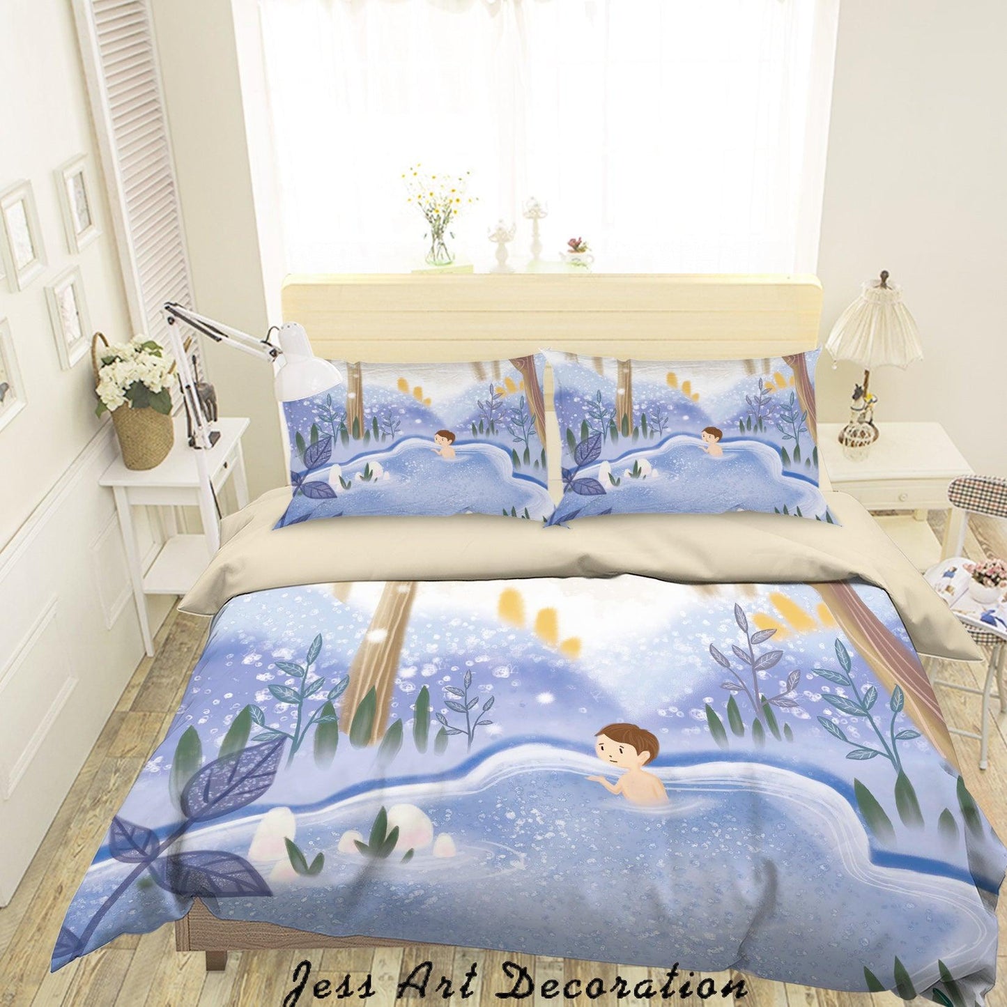 3D Cartoon Boy Pond Blue Quilt Cover Set Bedding Set Duvet Cover Pillowcases A587 LQH