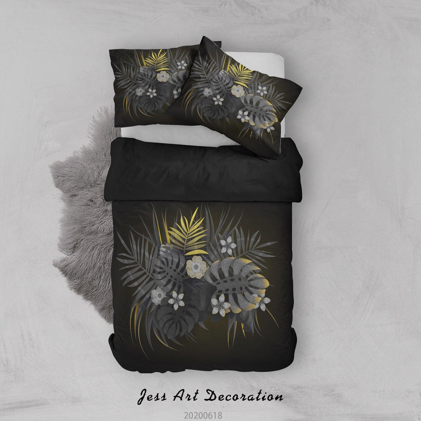3D Black Floral Leaves Quilt Cover Set Bedding Set Duvet Cover Pillowcases SF90