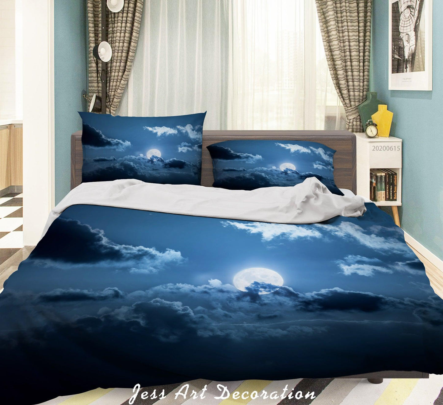 3D Blue Sky Night Moon Quilt Cover Set Bedding Set Duvet Cover Pillowcases SF69