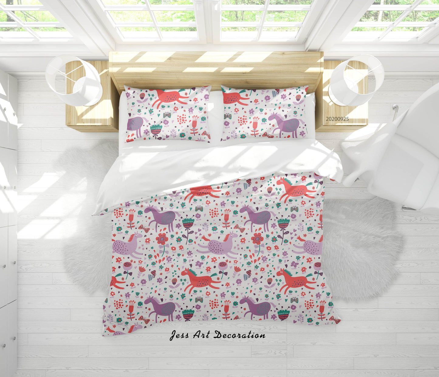 3D Cartoon Animal Horse Pattern Quilt Cover Set Bedding Set Duvet Cover Pillowcases WJ 6482