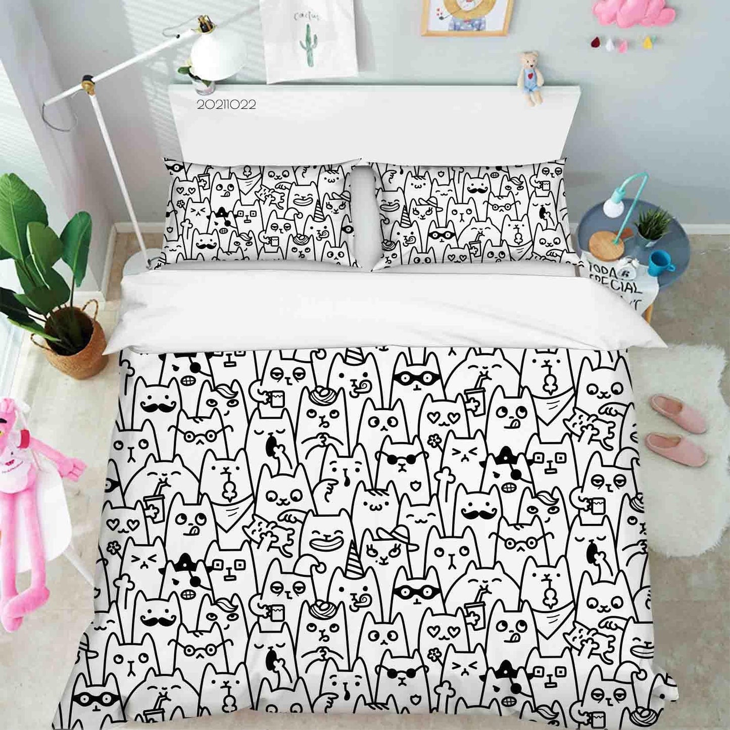 3D Cartoon Animal Cat Graffiti Quilt Cover Set Bedding Set Duvet Cover Pillowcases 23