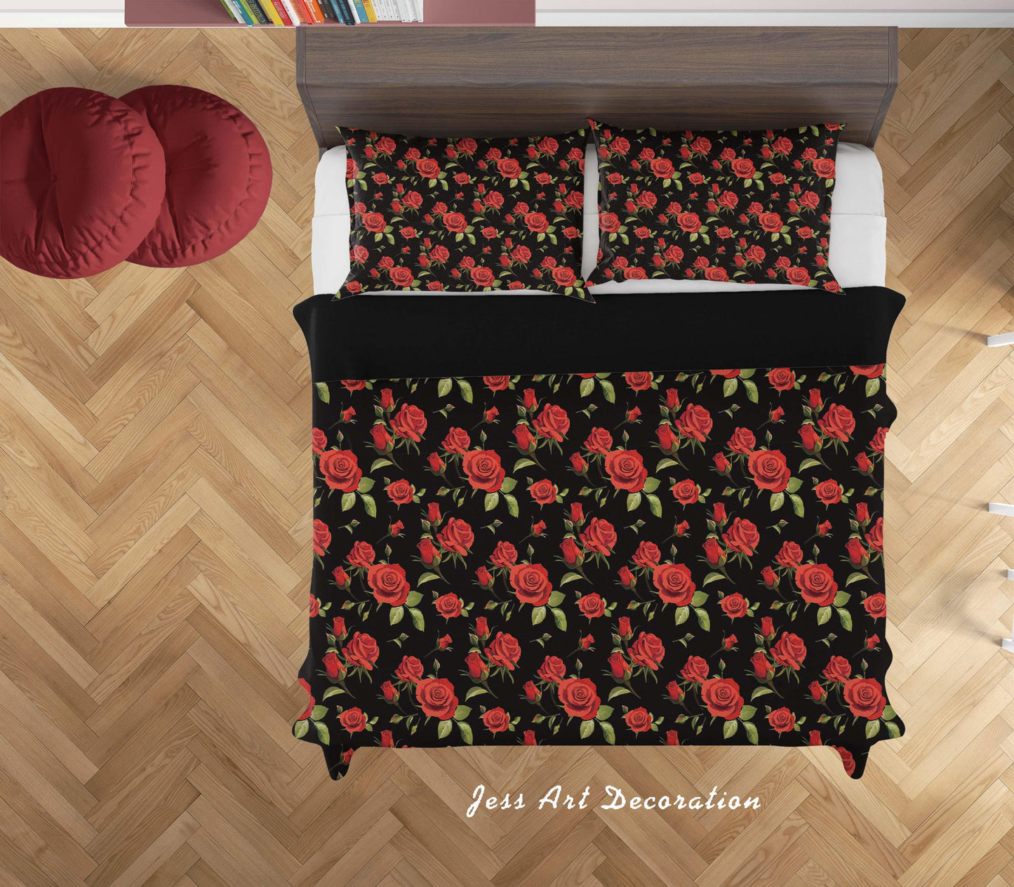 3D Black Red Rose Flowers Quilt Cover Set Bedding Set Duvet Cover Pillowcases SF92