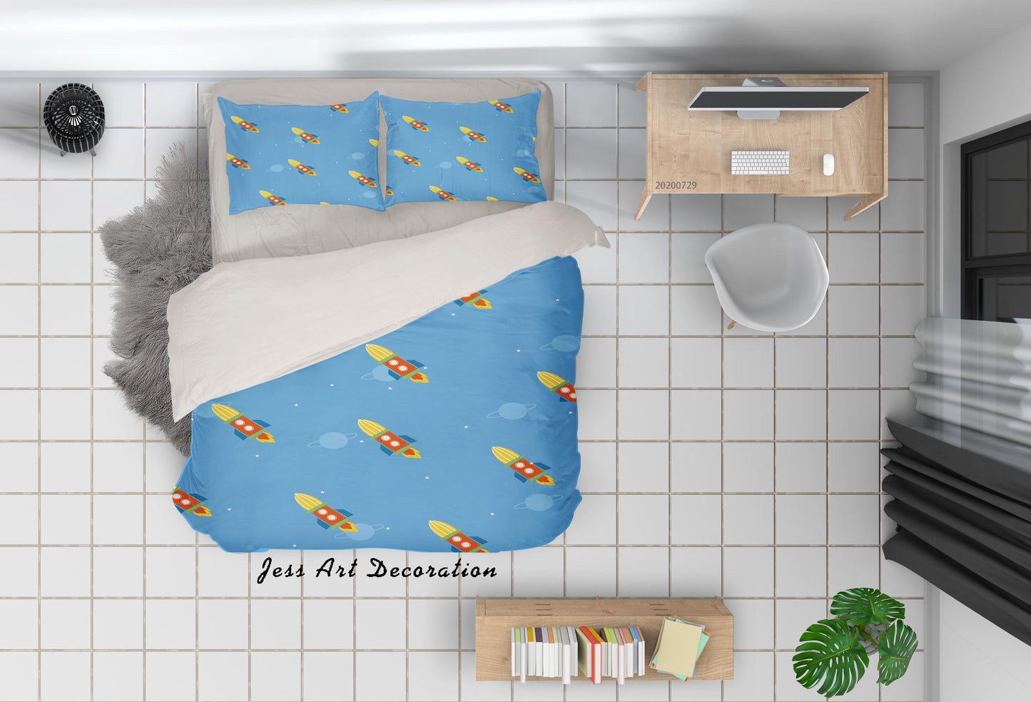 3D Cartoon Blue Rocket Quilt Cover Set Bedding Set Duvet Cover Pillowcases LXL 167