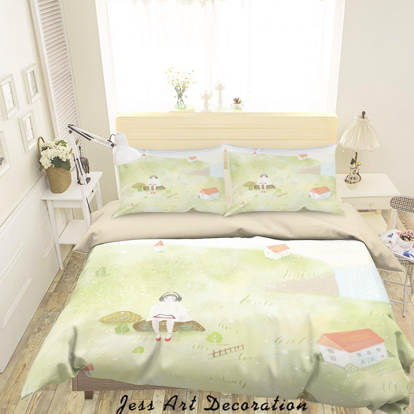 3D Cartoon Girl Lawn House Quilt Cover Set Bedding Set Duvet Cover Pillowcases A554 LQH
