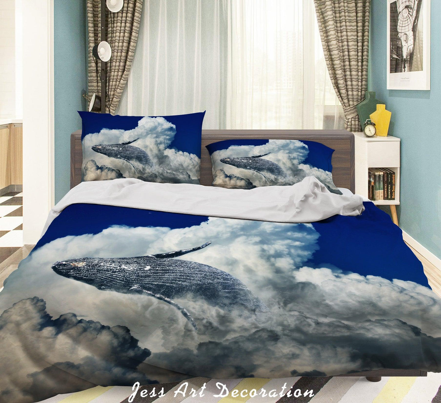 3D Blue Sky White Cloud Dolphin Quilt Cover Set Bedding Set Duvet Cover Pillowcases 165 LQH