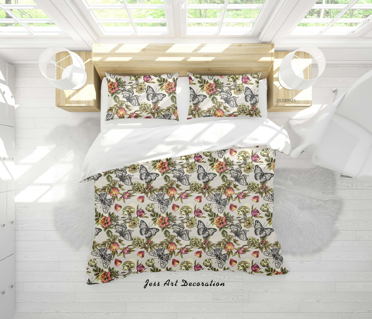 3D Cartoon Animal Leaves Butterfly Pattern Quilt Cover Set Bedding Set Duvet Cover Pillowcases WJ 6509