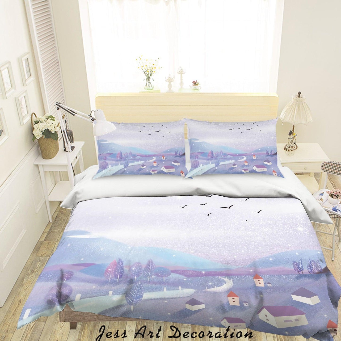 3D Cartoon Purple House Tree Sky Quilt Cover Set Bedding Set Duvet Cover Pillowcases A556 LQH