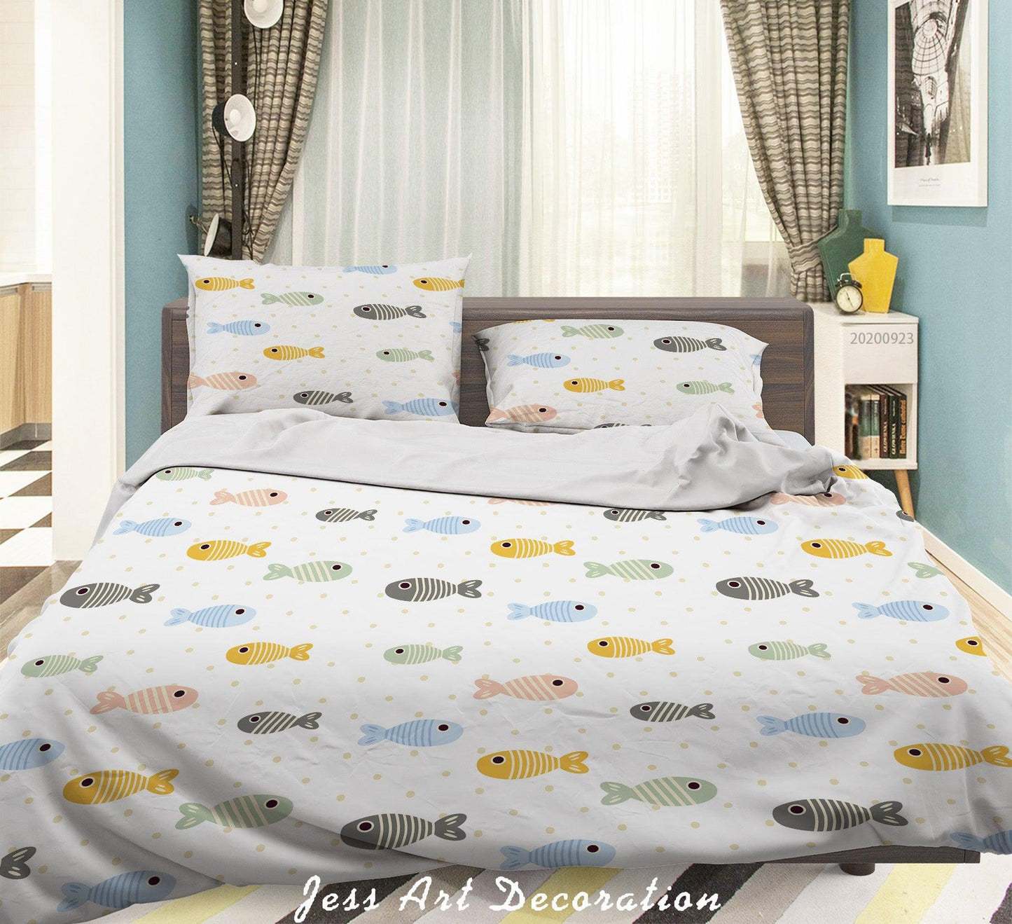 3D Cartoon Fishes Pattern Quilt Cover Set Bedding Set Duvet Cover Pillowcases WJ 6366