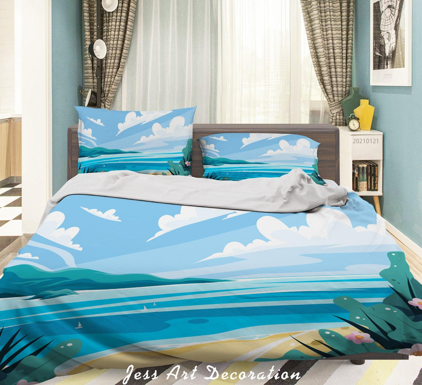 3D Cartoon Blue Sky Sea Quilt Cover Set Bedding Set Duvet Cover Pillowcases 119