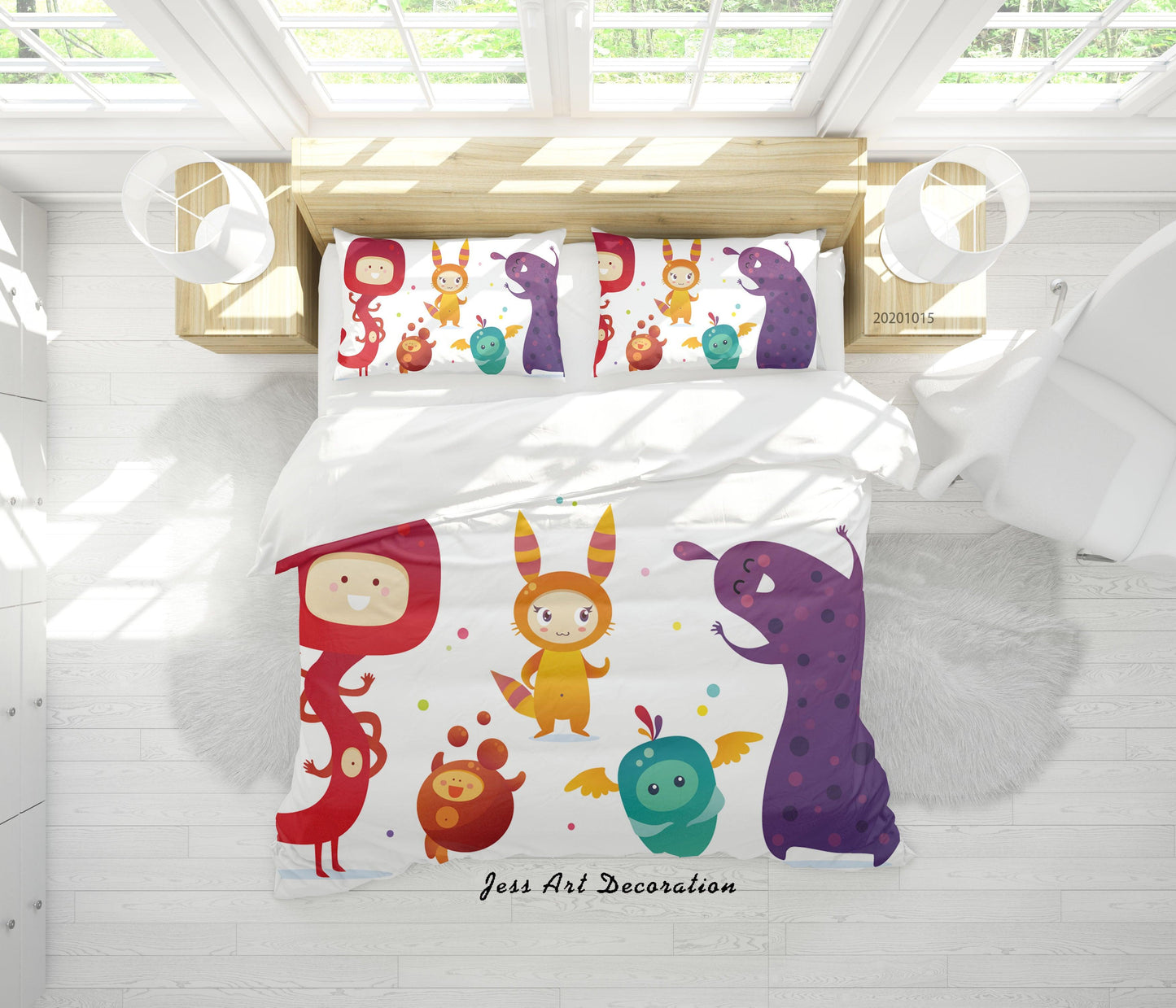 3D Cartoon Animal Monsters Pattern Quilt Cover Set Bedding Set Duvet Cover Pillowcases WJ 9678