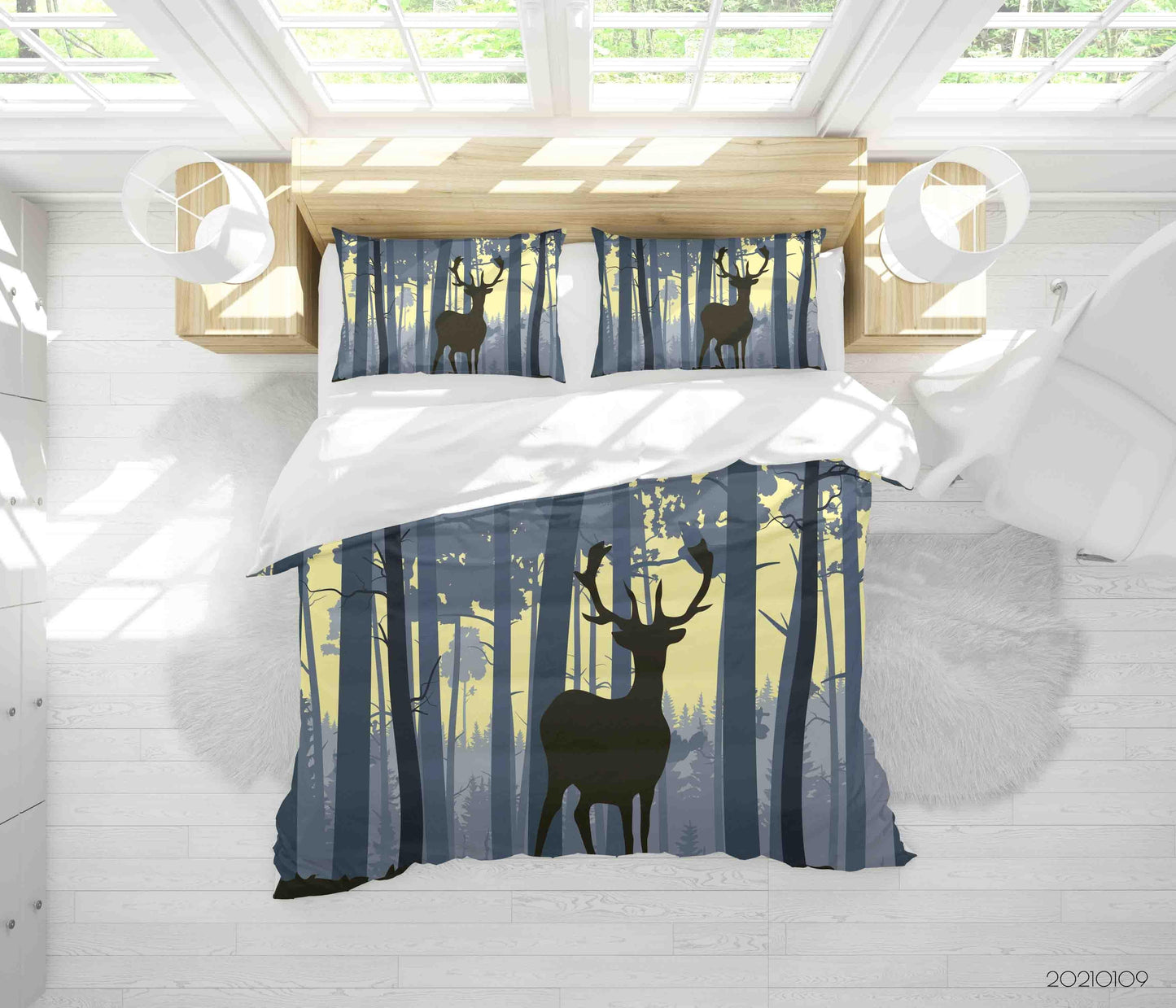 3D Cartoon Green Forest Animal Elk Quilt Cover Set Bedding Set Duvet Cover Pillowcases 50 LQH