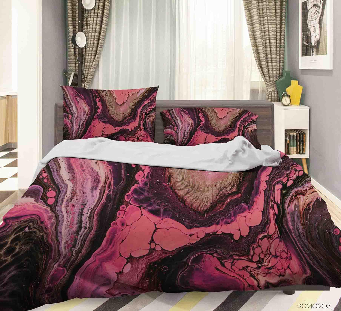 3D Abstract Pink Marble Texture Quilt Cover Set Bedding Set Duvet Cover Pillowcases 64