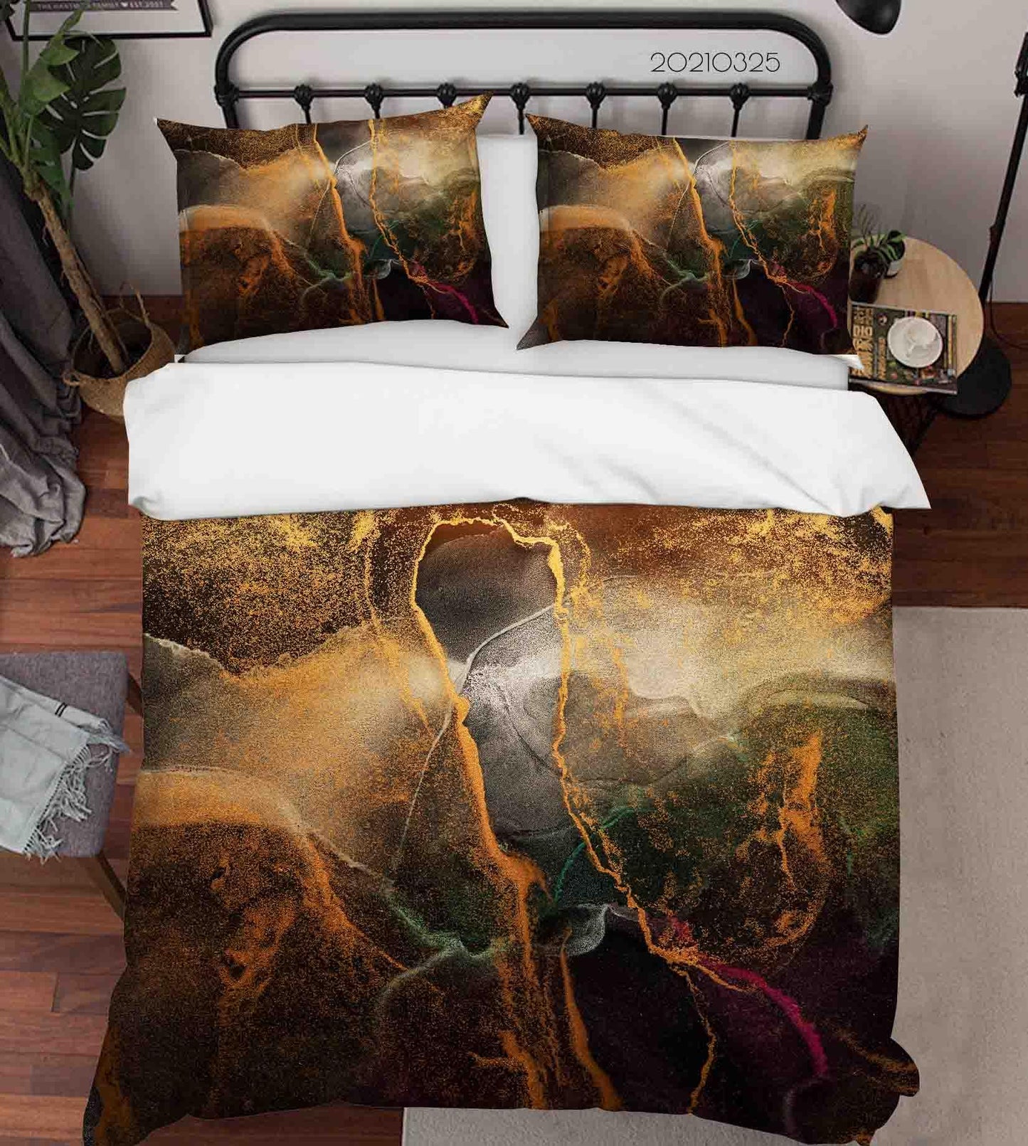 3D Abstract Golden Marble Quilt Cover Set Bedding Set Duvet Cover Pillowcases 207