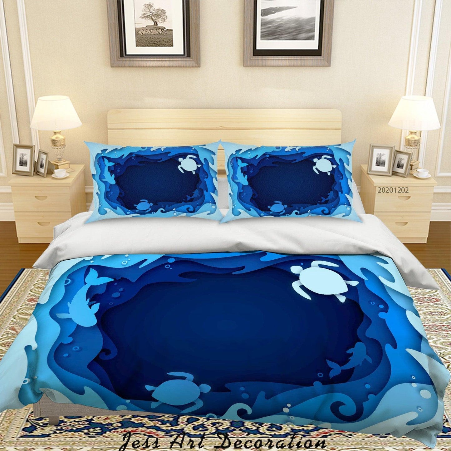 3D Cartoon Blue Ocean Sea Turtle Fish Quilt Cover Set Bedding Set Duvet Cover Pillowcases LXL
