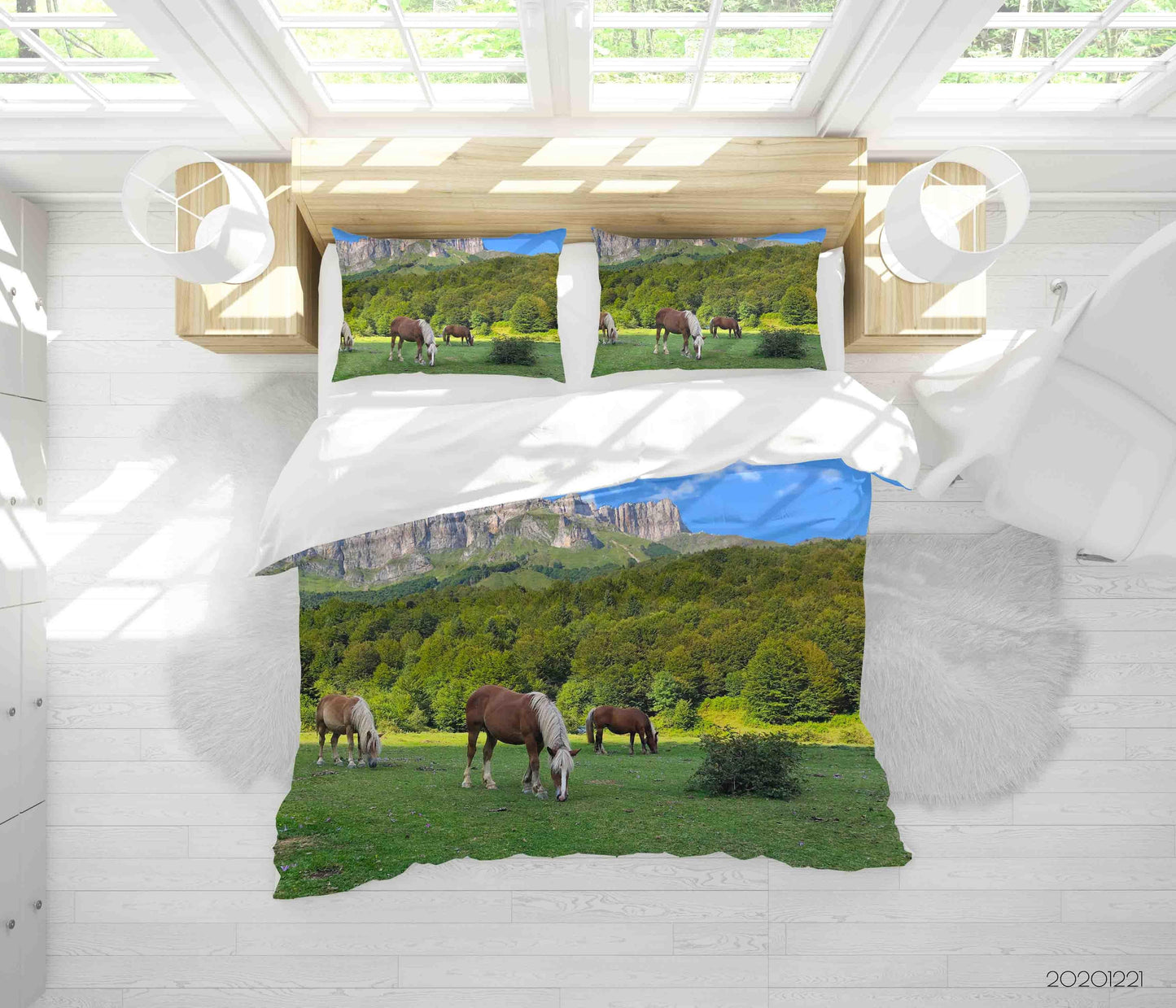 3D Blue Sky Forest Horse Quilt Cover Set Bedding Set Duvet Cover Pillowcases 198 LQH