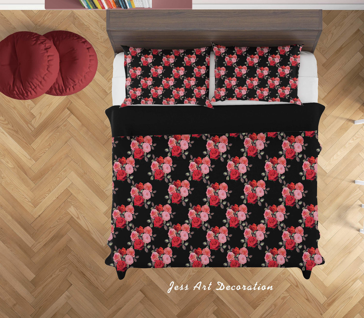3D Black Red Floral Quilt Cover Set Bedding Set Duvet Cover Pillowcases SF85