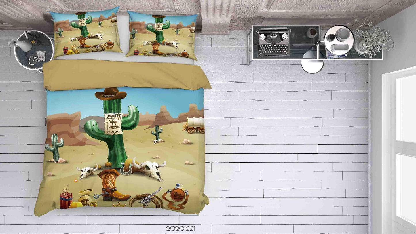 3D Cartoon Desert Cowboy Cactus Quilt Cover Set Bedding Set Duvet Cover Pillowcases 252 LQH
