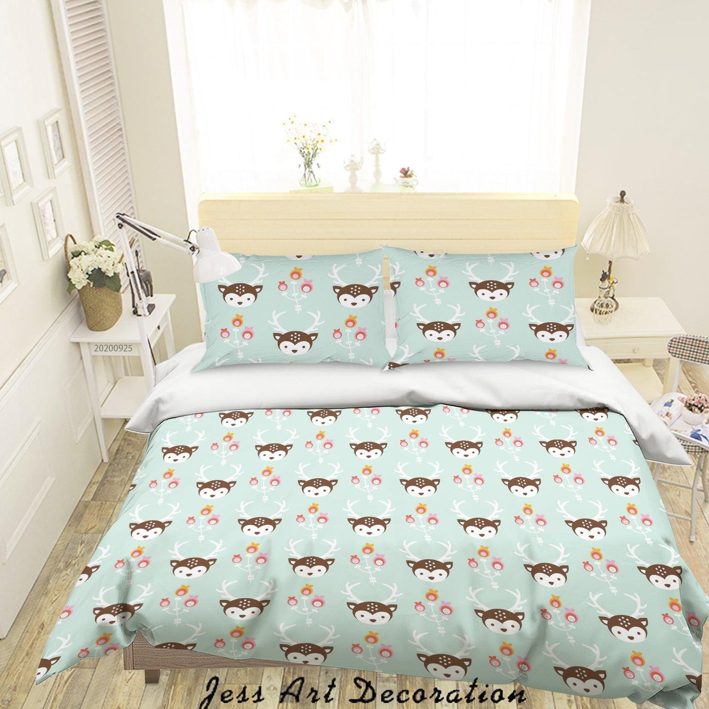 3D Cartoon Animal Deer Pattern Quilt Cover Set Bedding Set Duvet Cover Pillowcases WJ 6438