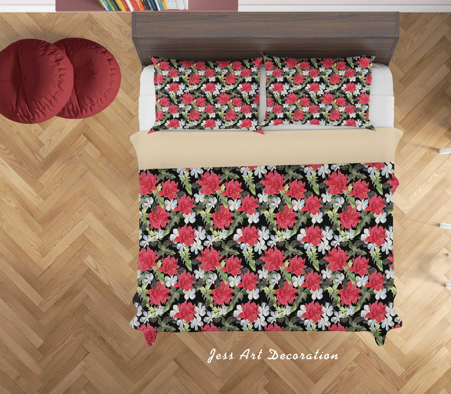 3D Black Red Flowers Quilt Cover Set Bedding Set Duvet Cover Pillowcases SF121