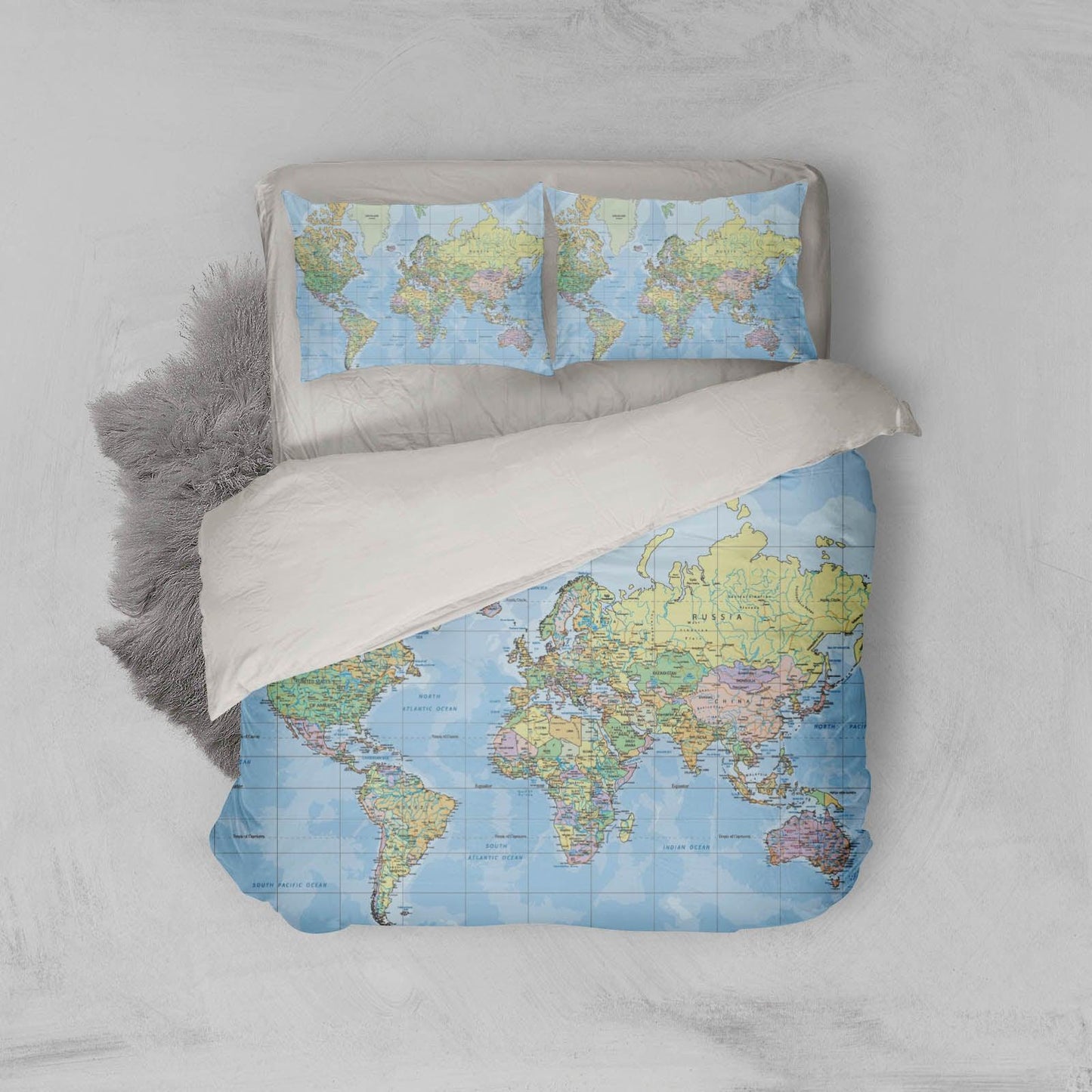 3D Blue World Map Quilt Cover Set Bedding Set Pillowcases 251