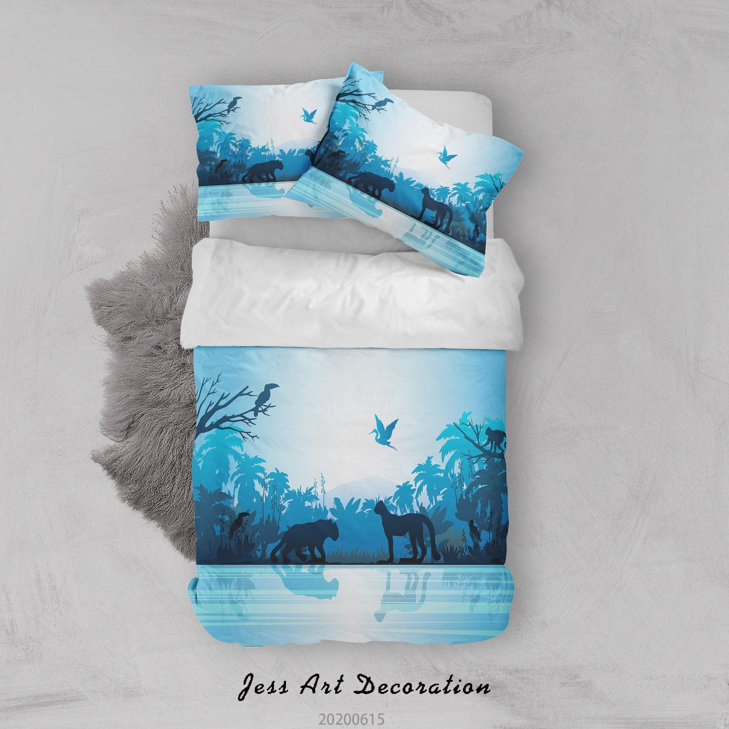 3D Blue Tropical Forest Animal Quilt Cover Set Bedding Set Duvet Cover Pillowcases SF60