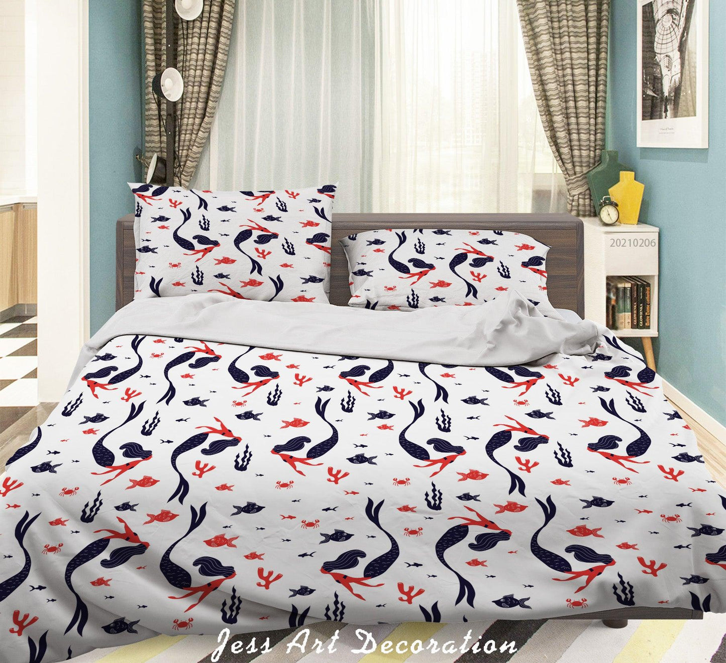 3D Cartoon Mermaid Pattern Quilt Cover Set Bedding Set Duvet Cover Pillowcases 173
