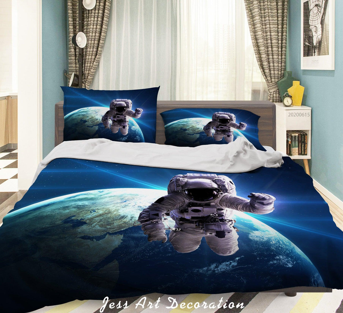 3D Blue Planet Astronaut Universe Quilt Cover Set Bedding Set Duvet Cover Pillowcases SF83