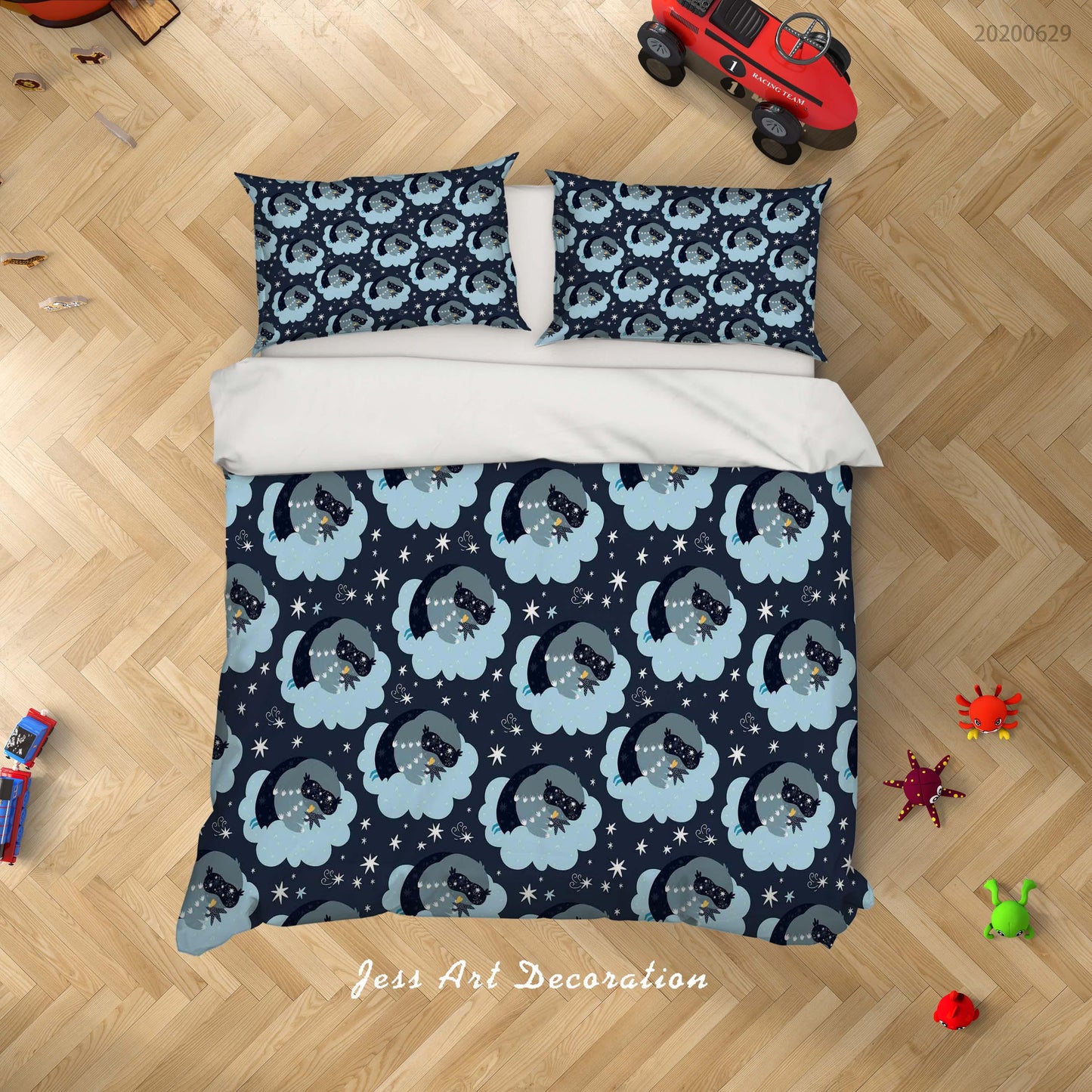 3D Blue Cartoon Star Night Sleep Quilt Cover Set Bedding Set Duvet Cover Pillowcases SF37