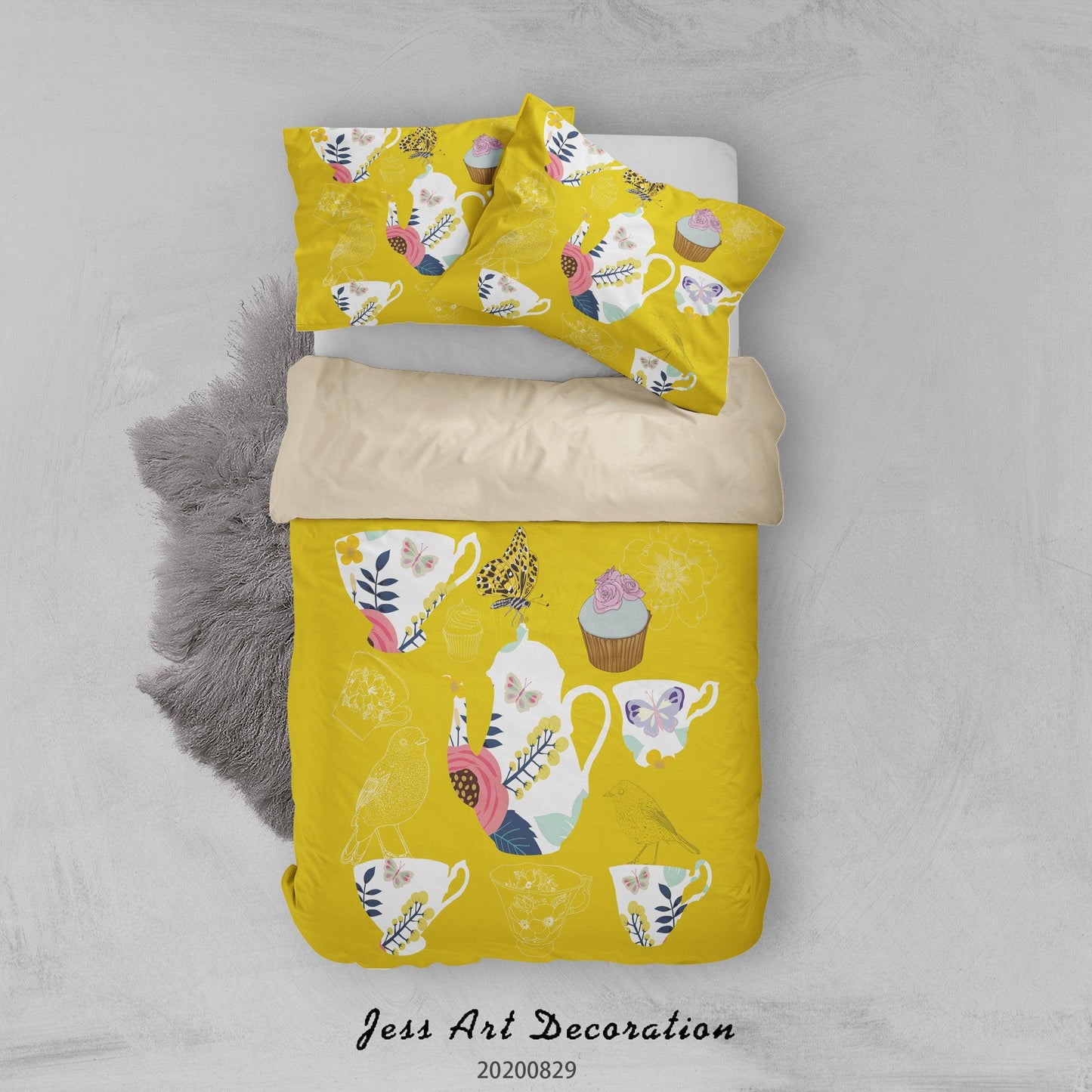 3D Abstract Hand Draw Cartoon Teapot Teacup Pattern Quilt Cover Set Bedding Set Duvet Cover Pillowcases WJ 3583