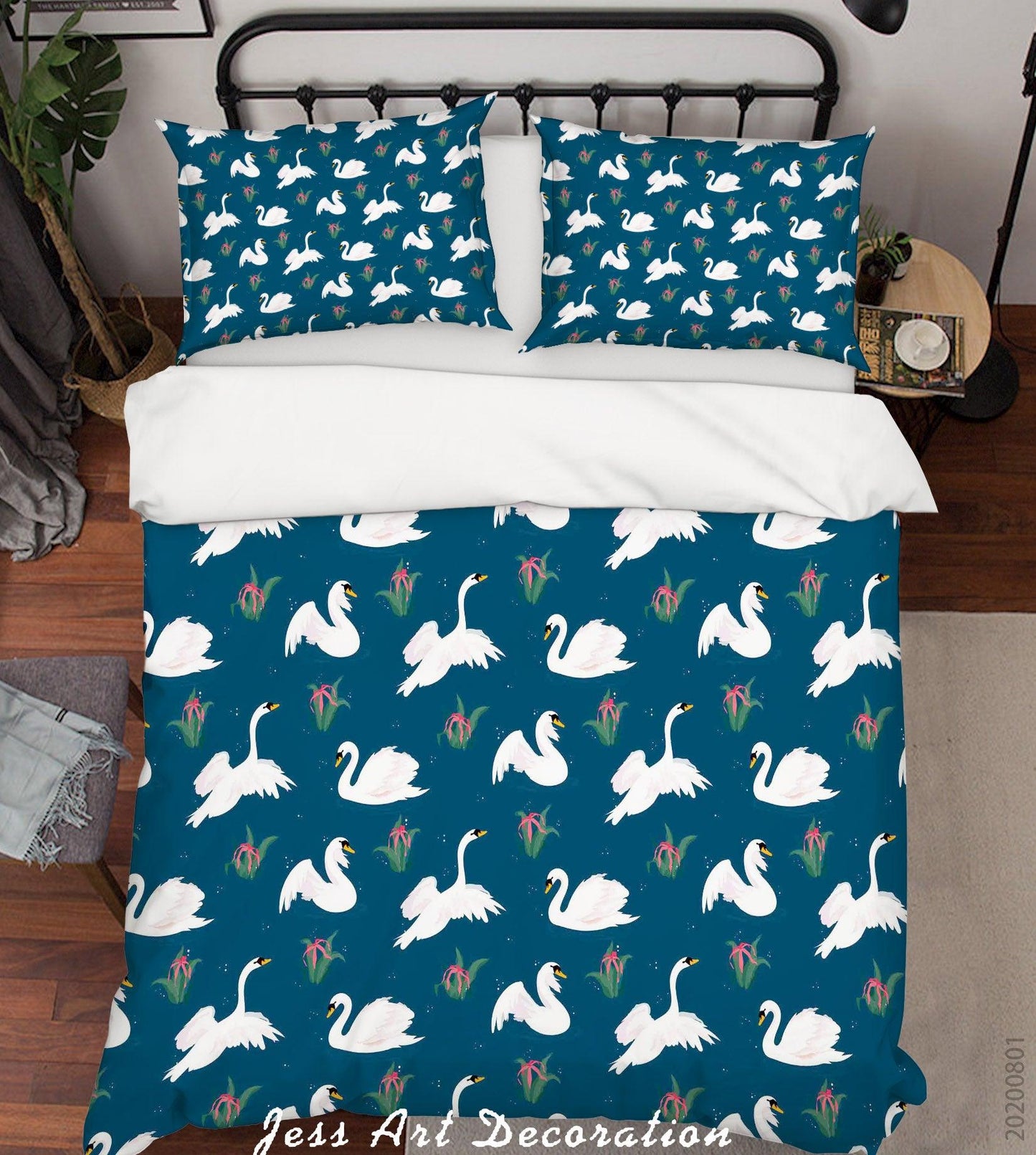 3D Blue Floral Swan Quilt Cover Set Bedding Set Duvet Cover Pillowcases LXL 222