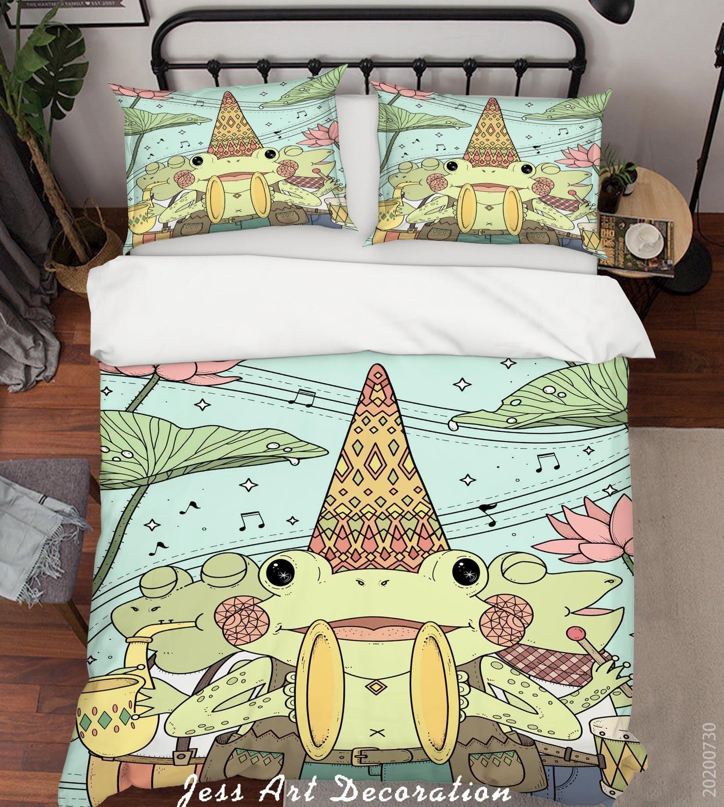3D Cartoon Music Lotus Frog Quilt Cover Set Bedding Set Duvet Cover Pillowcases LXL 71