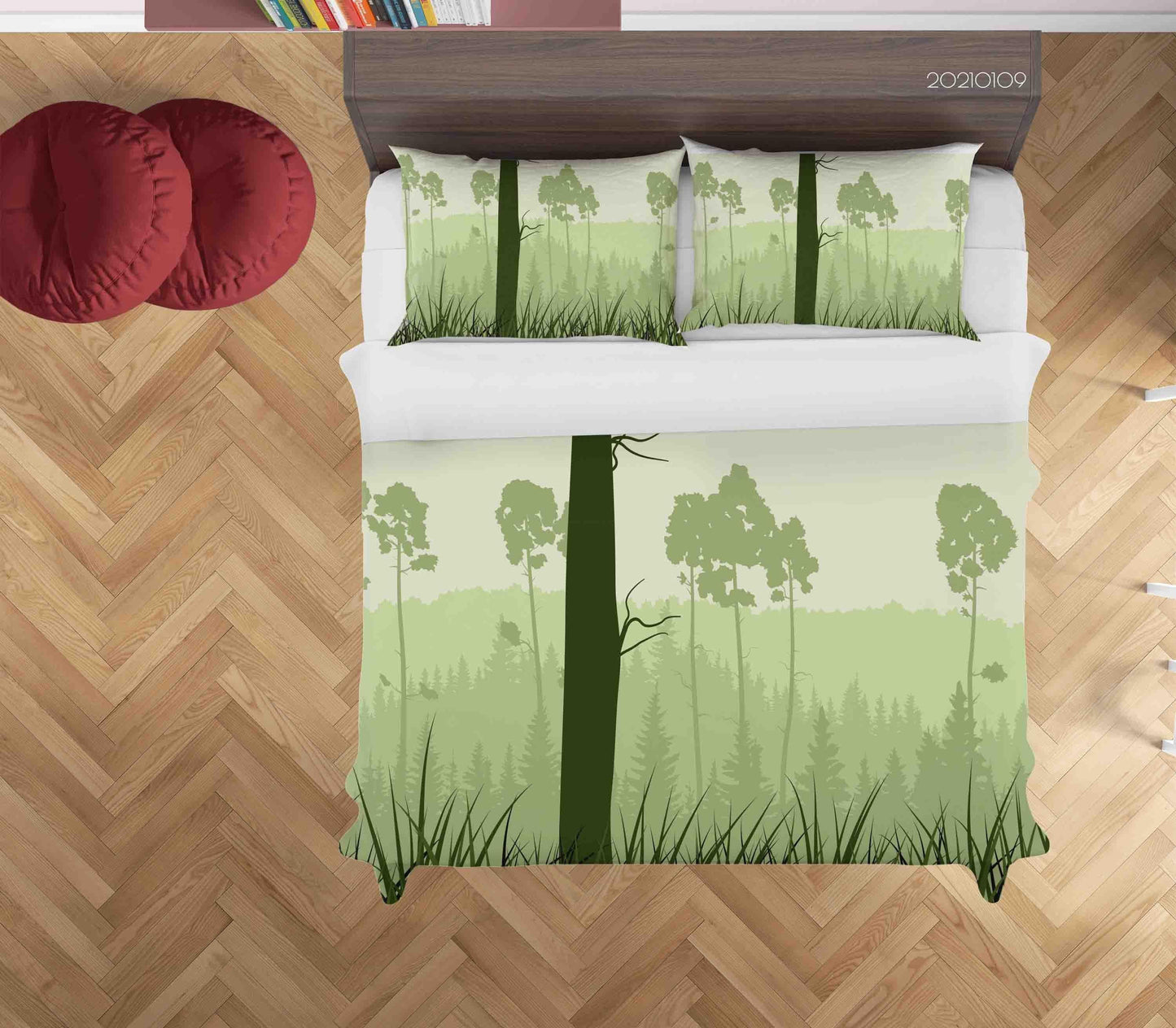3D Cartoon Green Pine Forest Quilt Cover Set Bedding Set Duvet Cover Pillowcases 20 LQH