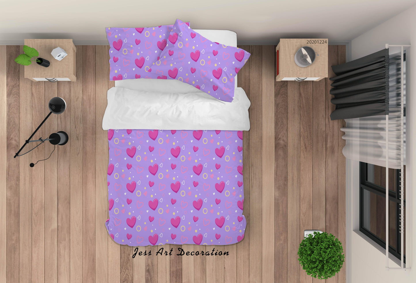 3D Cartoon Purple Heart Quilt Cover Set Bedding Set Duvet Cover Pillowcases 43 LQH