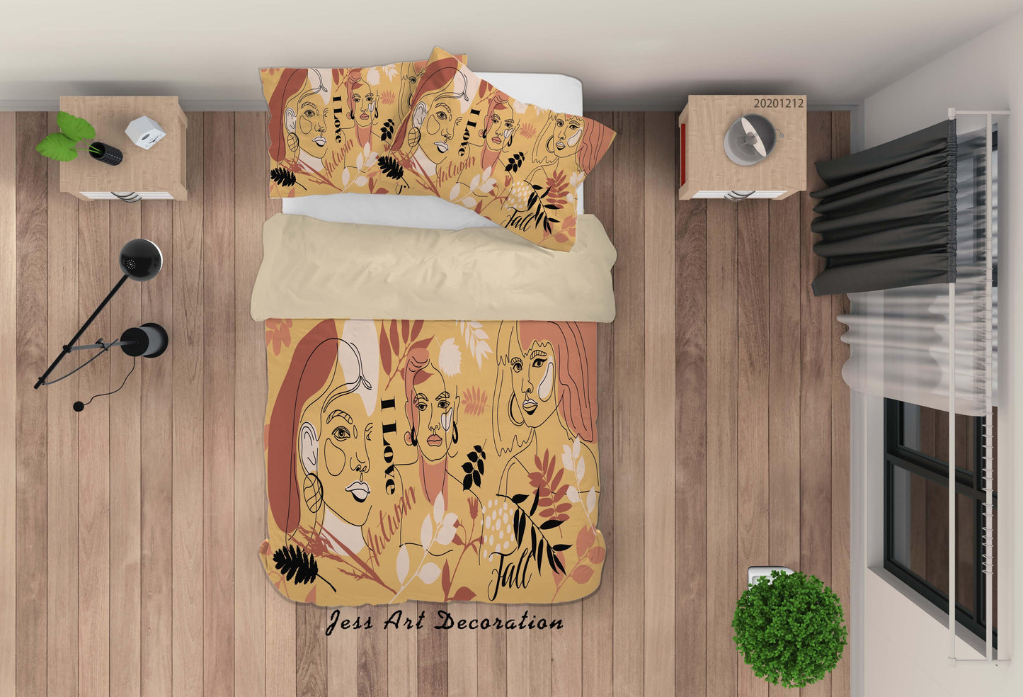 3D Abstract Girl Face Leaves Plant Quilt Cover Set Bedding Set Duvet Cover Pillowcases LXL