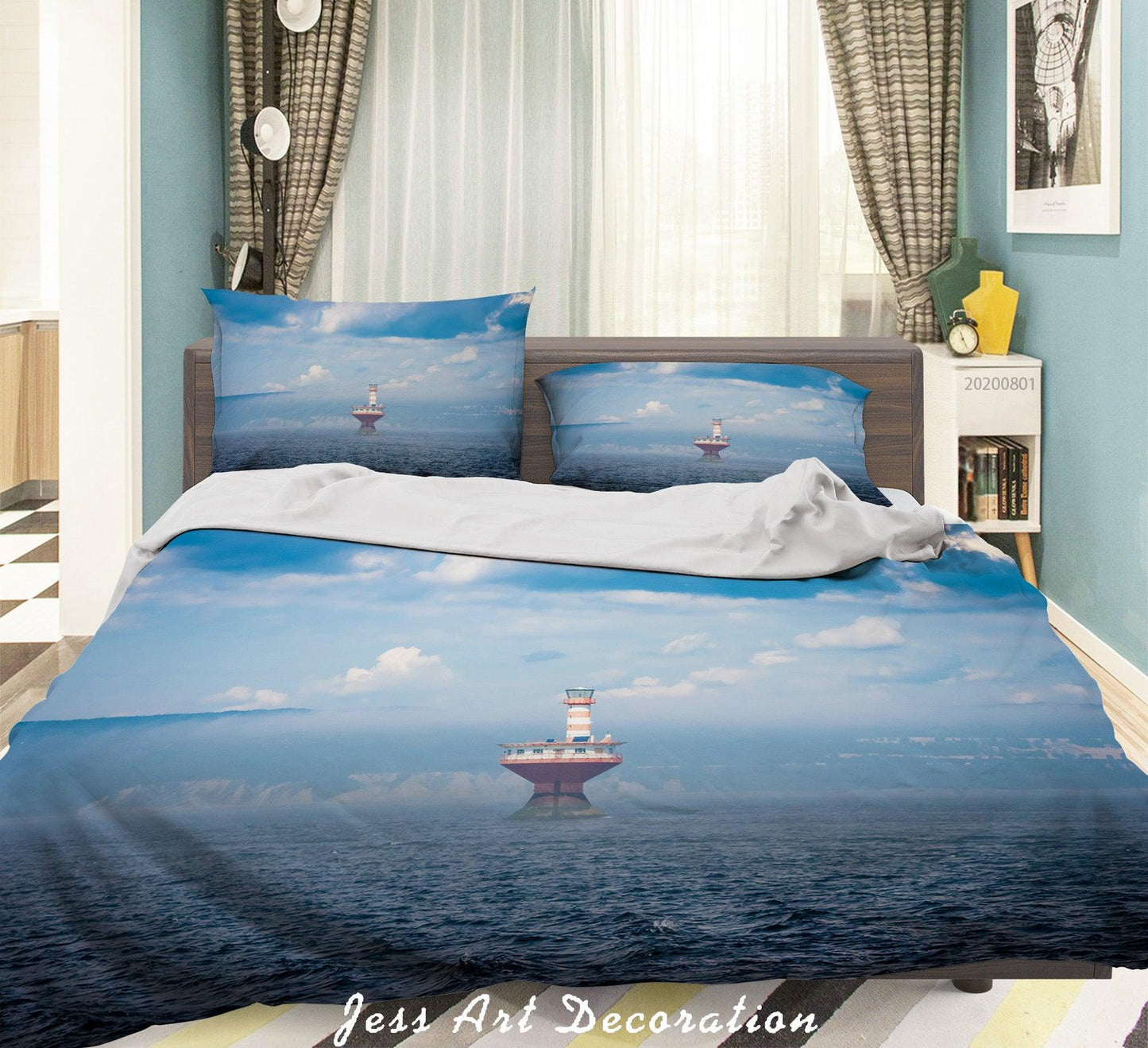 3D Blue Sky Sea Lighthouse Quilt Cover Set Bedding Set Duvet Cover Pillowcases LXL 255