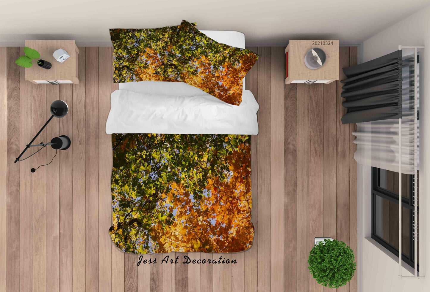 3D Autumn Tree Leaf Quilt Cover Set Bedding Set Duvet Cover Pillowcases 140 LQH