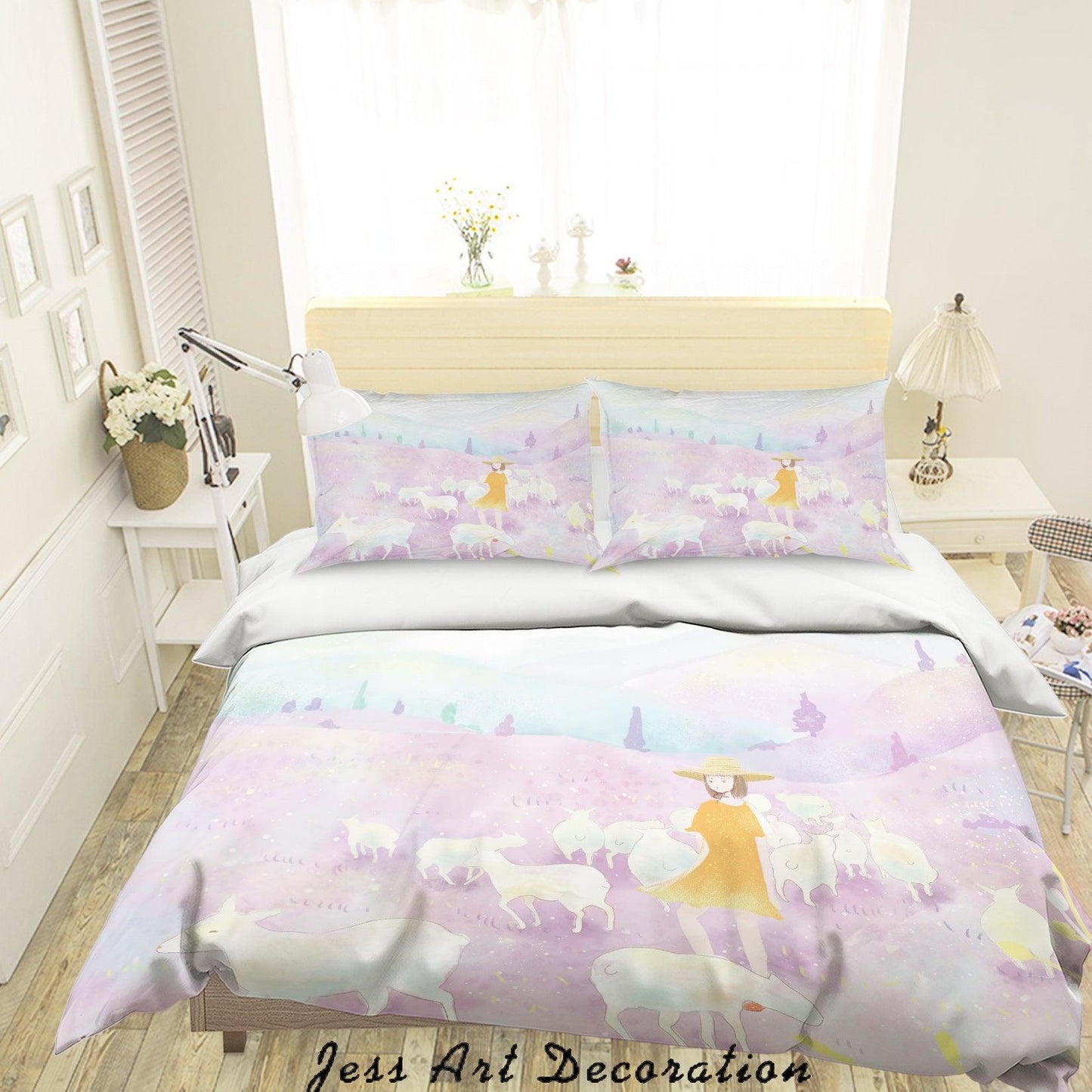 3D Cartoon Purple Hillside Girl Goat Quilt Cover Set Bedding Set Duvet Cover Pillowcases A564 LQH